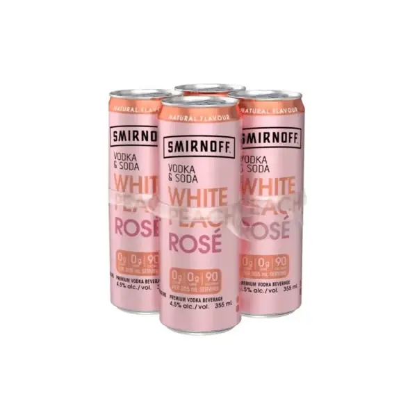 Smirnoff Vodka Soda White Peach Rosé 4 Pack Cans